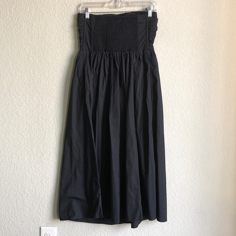 NWT Abercrombie and Fitch Strapless Midi Dress Black Poplin Pleated Ruched - Picture 7 of 15